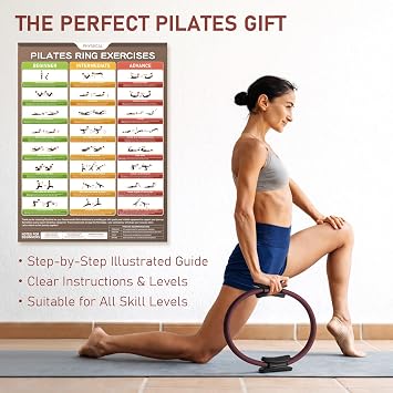 PhysKcal Pilates Ring, 15-Inch Magic Circle with Thick Padded Handle | Pilates Equipment for Toning Inner Thighs, Arms and Strengthening Cores with Workout Sheet Included