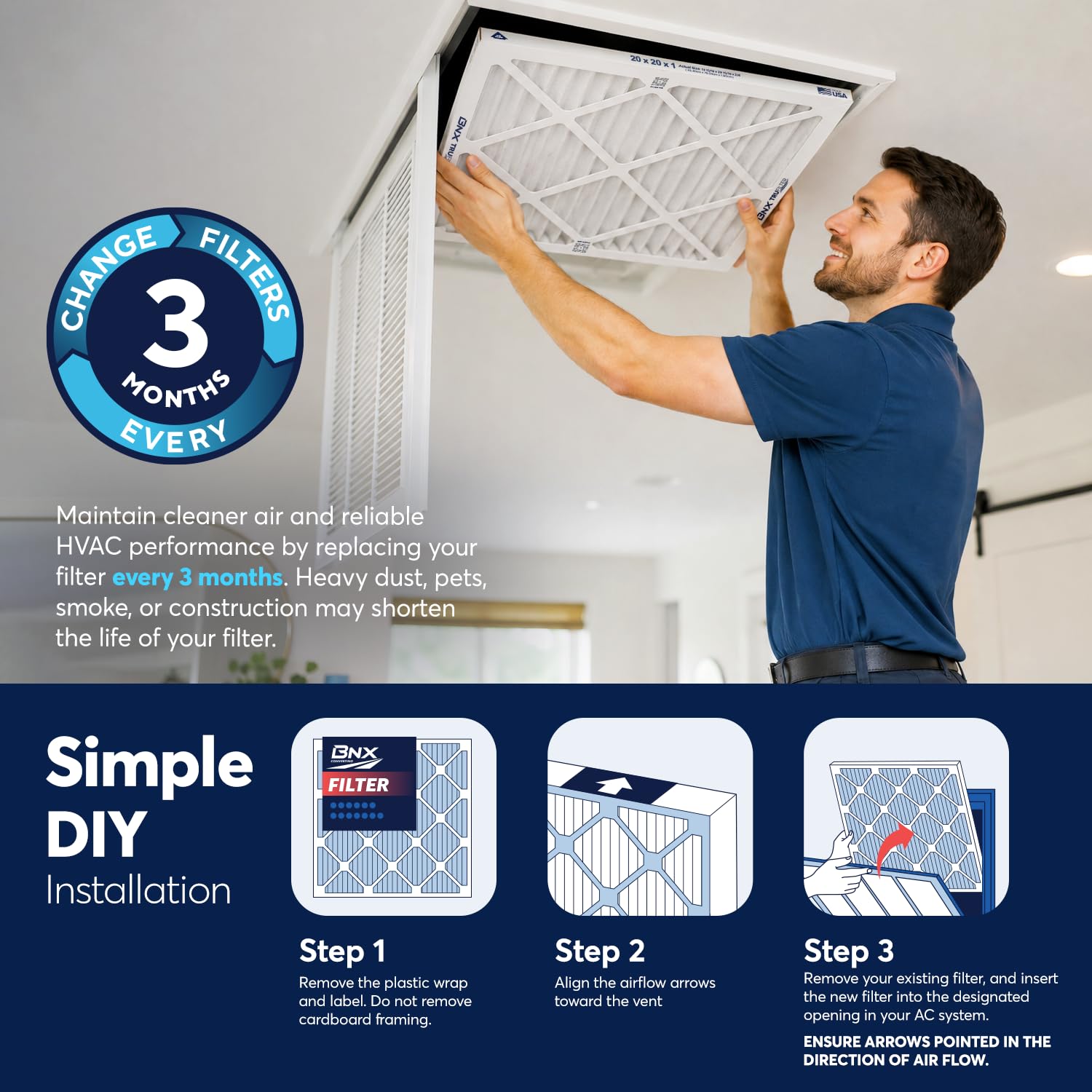 BNX Filtro de aire MERV 13 HVAC AC para horno, alérgenos para mascotas, paquete de 6 unidades | Filtro de aire cargado electrostático, fabricado en Estados Unidos