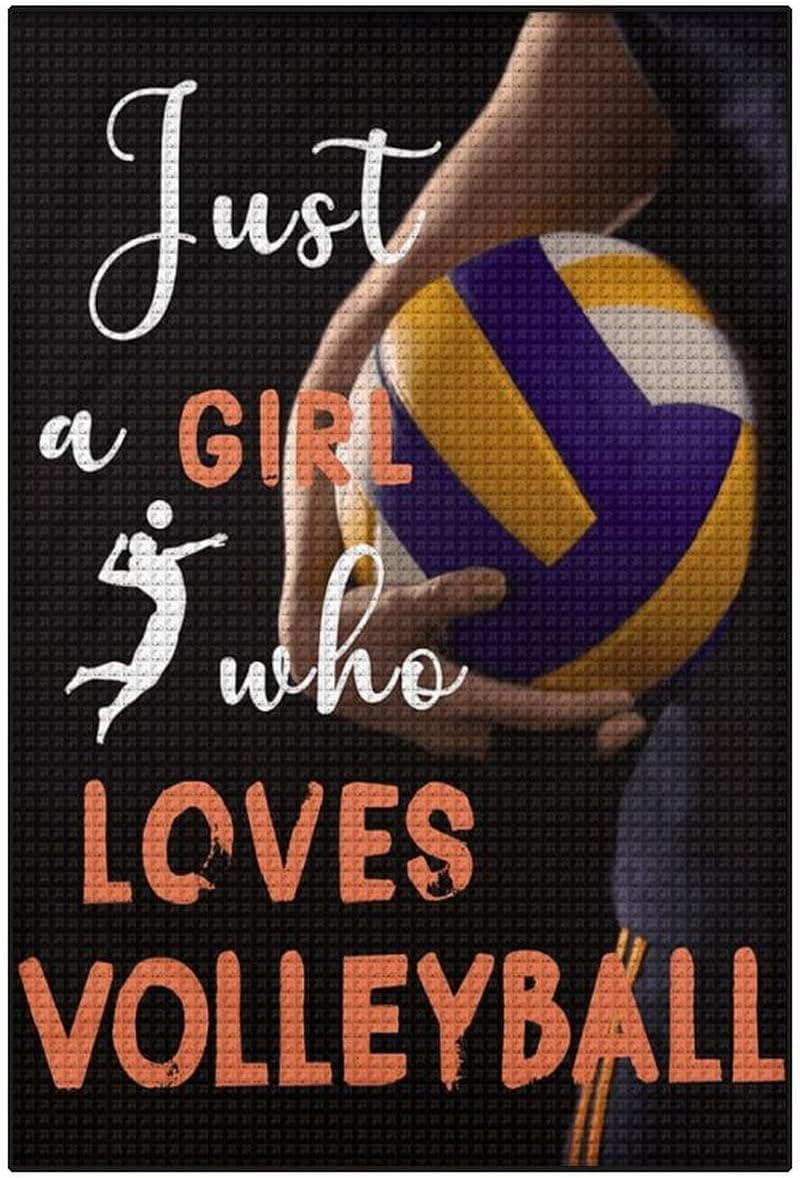 Ptxycsj Diamond Painting Kits Volleyball Funny Just A Girl Graphic Diamond Painting DIY 5D Frame for Adults Girl,Numbers Accessories Arts and Crafts for Home Wall Decor 16"x20"