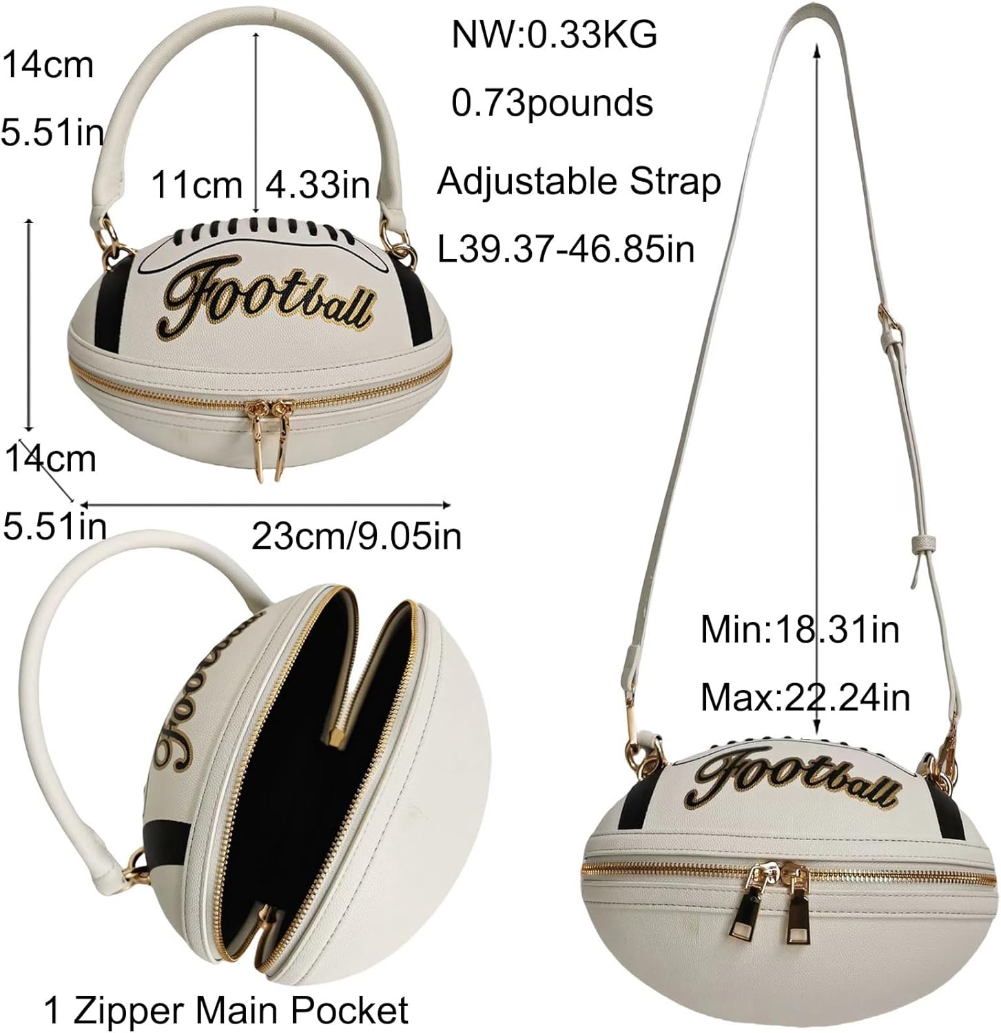 Women Rhinestone Football Shaped Handbag Chain Crossbody Shoulder Bag Football Purse | Rugby, Unique, Novelty, Football