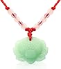 Lotus Pendant Necklace Jade Lucky Charm with Red Cord for Men Women, Fashion Natural Green Amulet Jewelry Gifts 24 Inch Rope