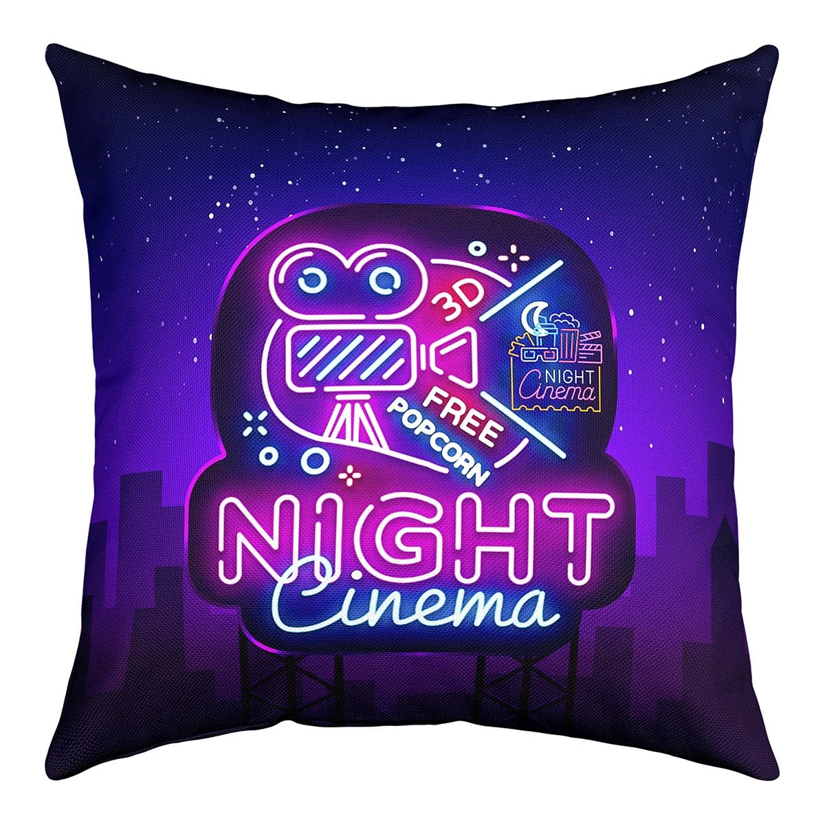 Homemissing Multicolored 11 Movie Night Reversible Throw Pillow Covers 16"X16" Movie Theater Pillow Covers Home Decor For Kids Adults Cinema Popcorn Square Cushion Covers Set Of 1 Home Theater Galaxy