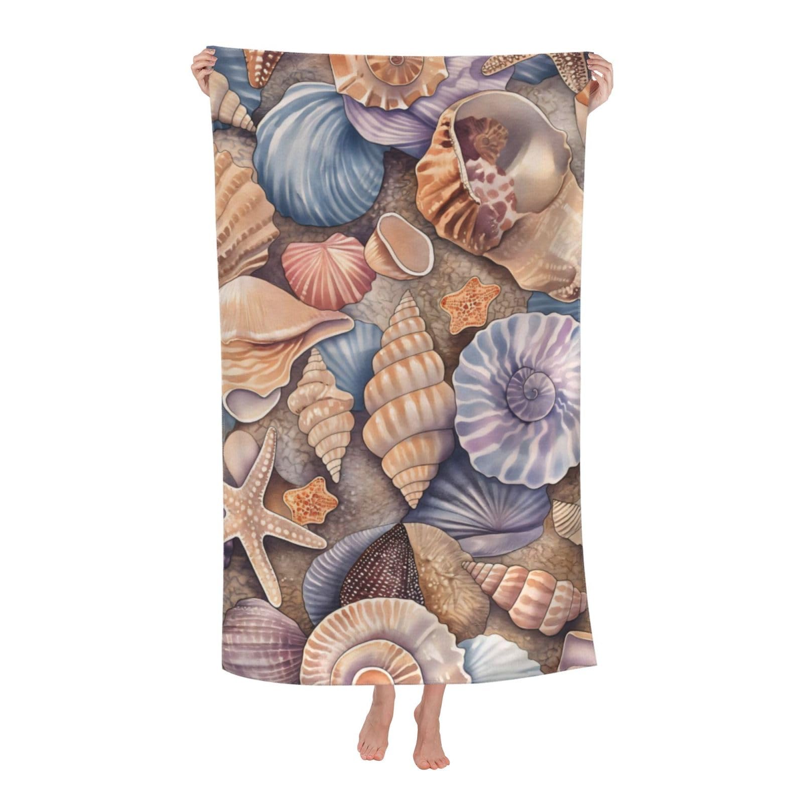HLBSDM Seashell Beach Towel 31inx51in Coastal Shell Sand Free Microfiber Bath Towel Ultra Soft Quick Dry Pool Towel Absorbent Towel Lightweight Towel for Swimming Bathroom Decor