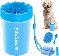 Comotech 7-in-1 Dog Paw Cleaner Kit for Medium Dogs & Cats - Portable Paw Washer, Bath Brush, 2 Toothbrushes, 3 Towels (Blue, Fits 1.5-2.5in Paws)