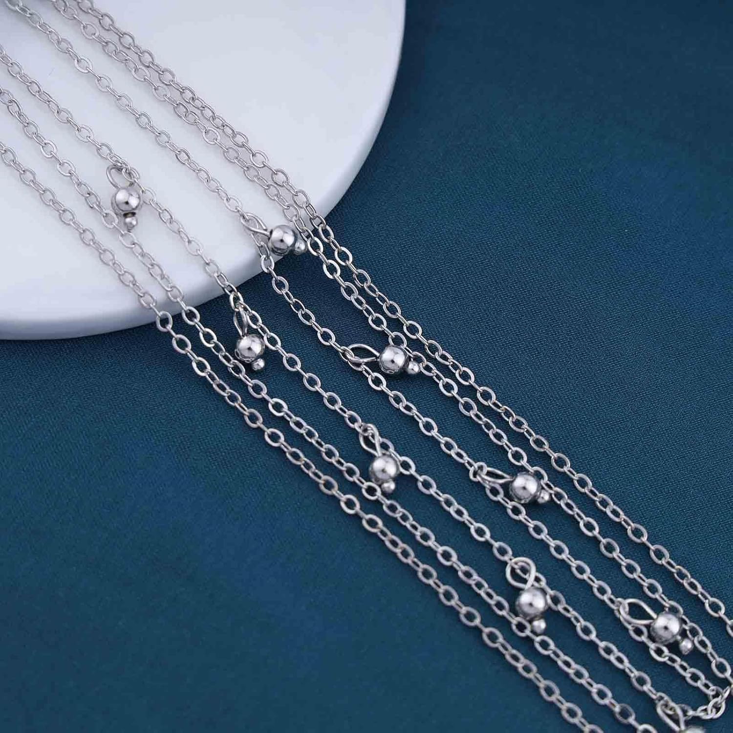 Multi Layered Chain Necklace Boho Moon Pendant Necklace Gold Crystal Starburst Choker Necklace Vintage Station Ball Necklace Jewelry for Women - Image 5