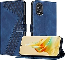 Funda para OPPO A18 4G/OPPO A38 4G, PU Cuero Flip Carcasa Fundas Móvil de Tapa Libro Caso Piel PU Billetera Case Telefono Cubrir Móvil Cover con Cáscara de TPU(Azul)
