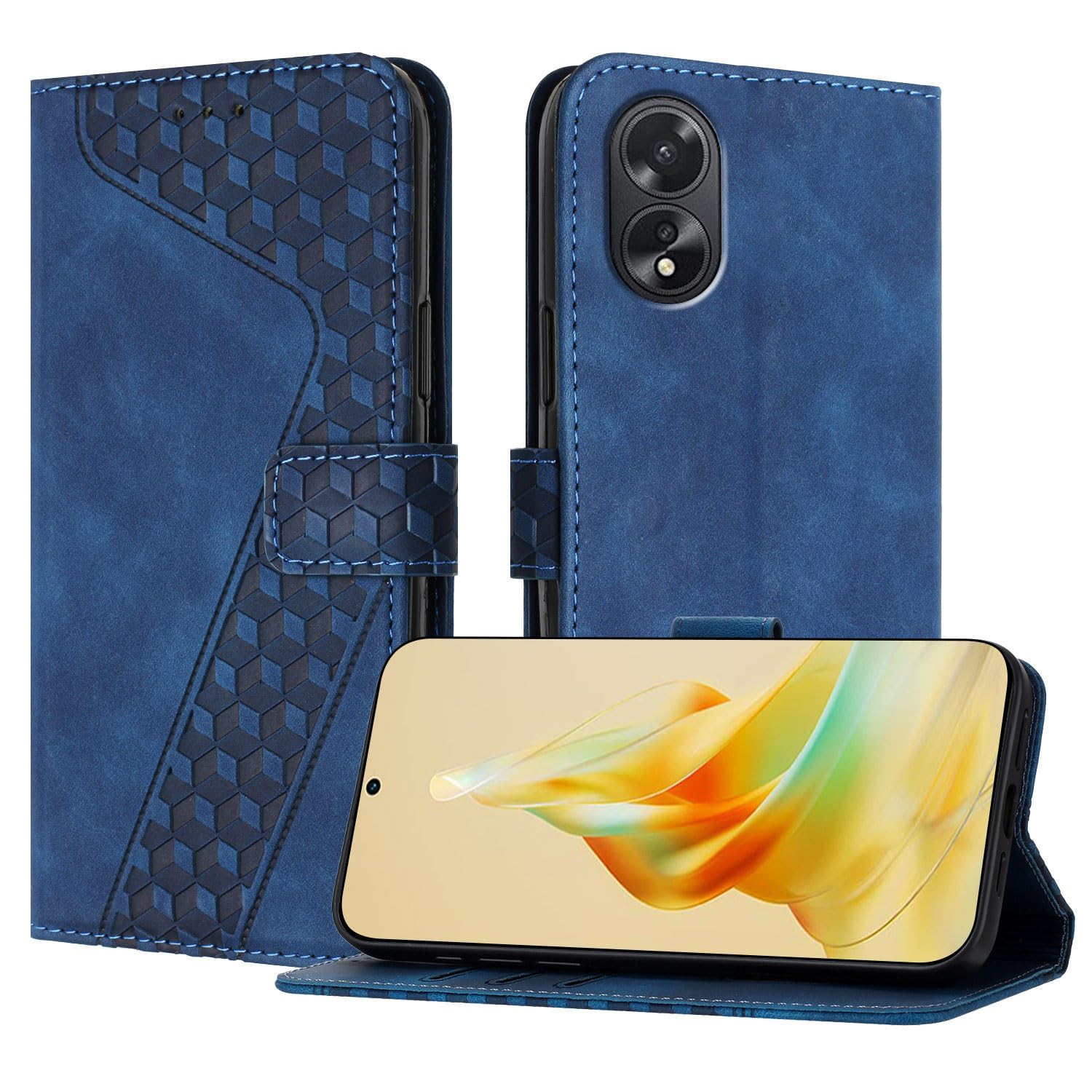 Funda para OPPO A18 4G/OPPO A38 4G, PU Cuero Flip Carcasa Fundas Móvil de Tapa Libro Caso Piel PU Billetera Case Telefono Cubrir Móvil Cover con Cáscara de TPU(Azul) - 1