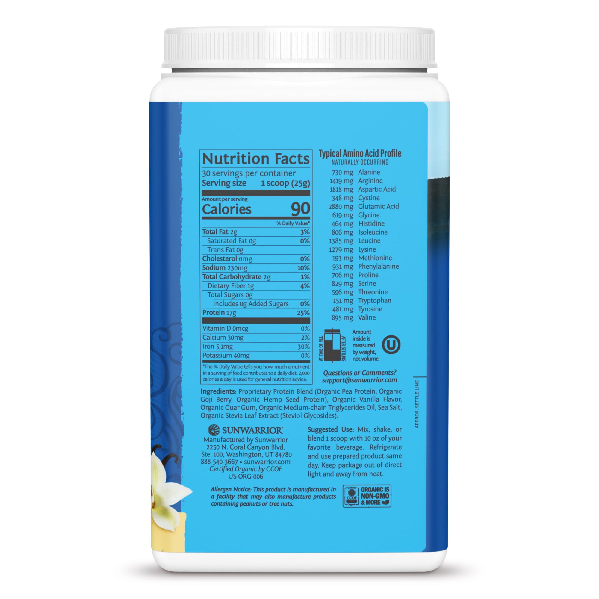 Sunwarrior Organic Plant Based Protein Powder 30 Servings, Vanilla Flavored — Amazon image 7