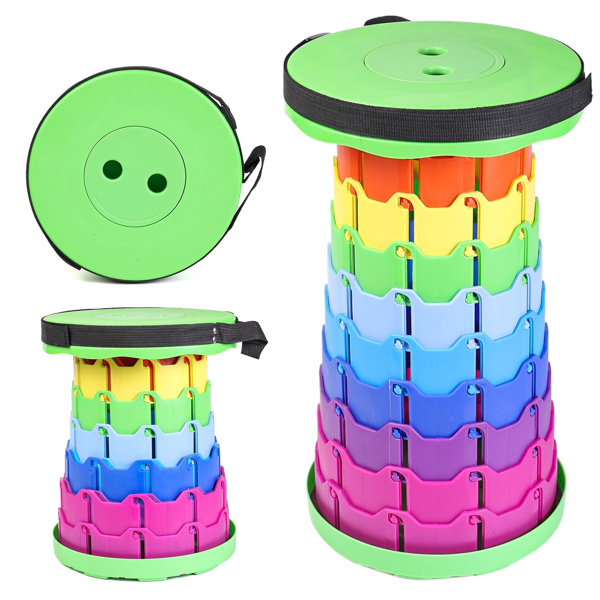 Collapsible Portable Telescopic Stool,Camping Folding Stool,Adjustable Height Retractable Stool, Plastic Folding Stool Fishing Chair,for Outdoor Camping BBQ Hiking Garden & Home (Rainbow Green)