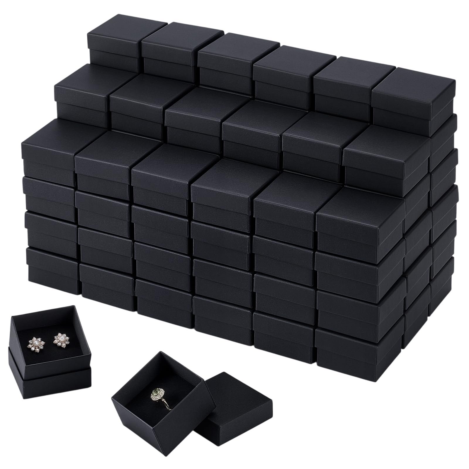twinklemon 100 Stück Ringschachteln, 5,1 x 5,1 x 3,1 cm, Kraft-Schmuck-Geschenkboxen, kleine Ohrring-Verpackungsboxen, quadratische Karton-Schmuckschatulle mit Schaumstoff für den Verkauf von