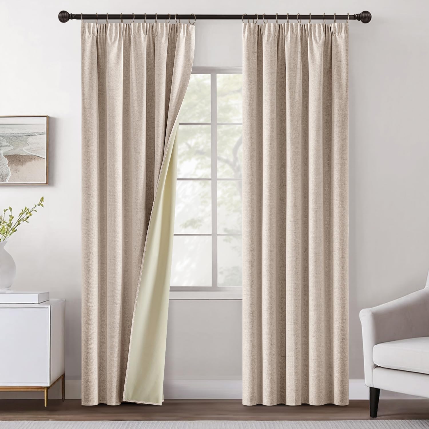 MIULEE Opacas Cortinas Salon Aislantes Térmicas Blackout Cortina Dormitorio Habitacion Modernas Infantil 2 Piezas 140x175 CM Beige