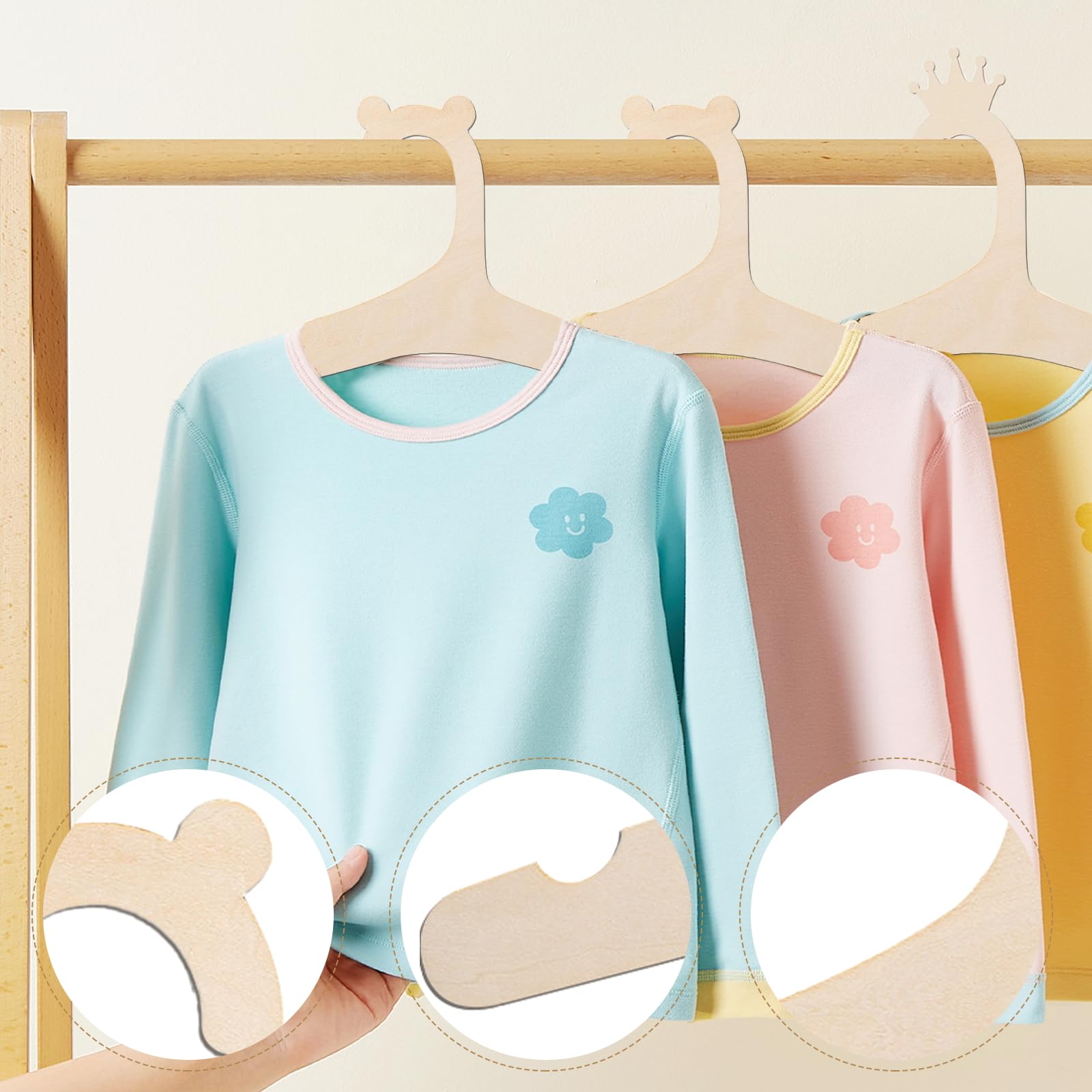 10 Pezzi Appendini in Legno per Bambini,Scaffale per Vestiti Antiscivolo Durevole,Grucce Neonato,Regalo per il Nuovo Bambino (Legno)