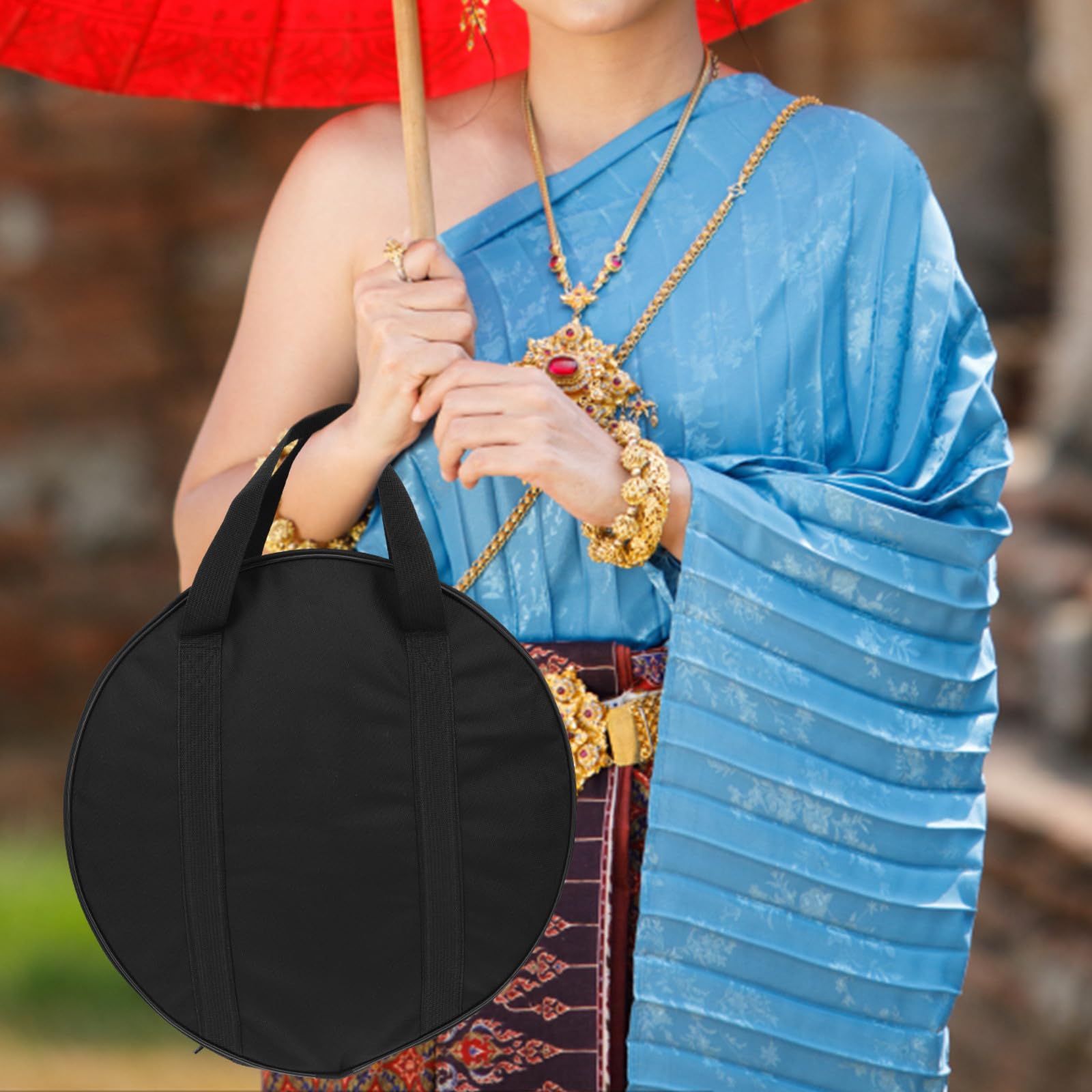 Bolsa Protectora Portátil Cremallera a Prueba de Óxido Funda Pandereta de Tela Oxford Negra Adecuado para Transporte y Almacenamiento de Instrumentos