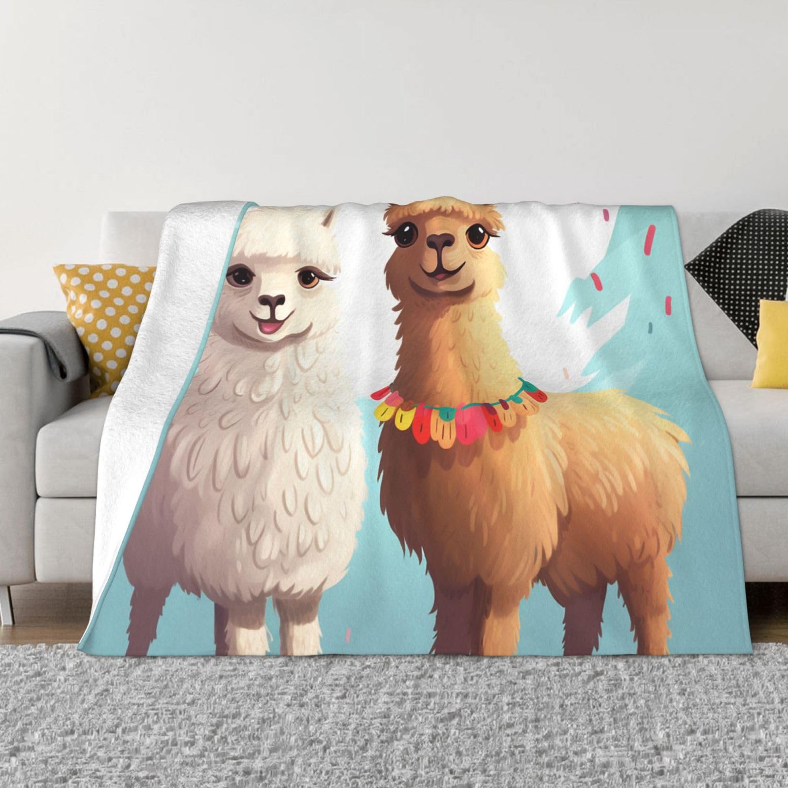 Llama Alpaca Throw Blanket 40"x30" Flannel Fluffy Warm Blanket for Couch, Reversible Plush Blankets for Bed, Comfy Fuzzy Blanket for Sofa, Plush Lightweight-Blankets for All Season