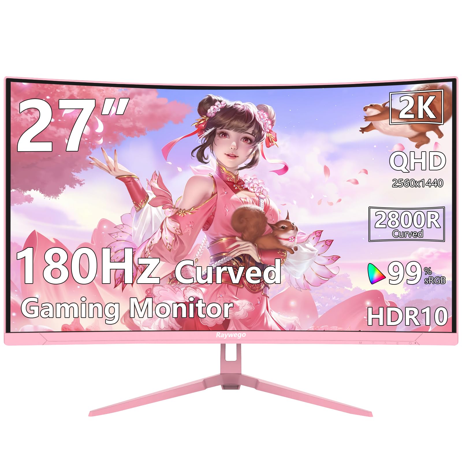 Amazon.com: Raywego Pink 27 inch Curved Gaming Monitor 180Hz