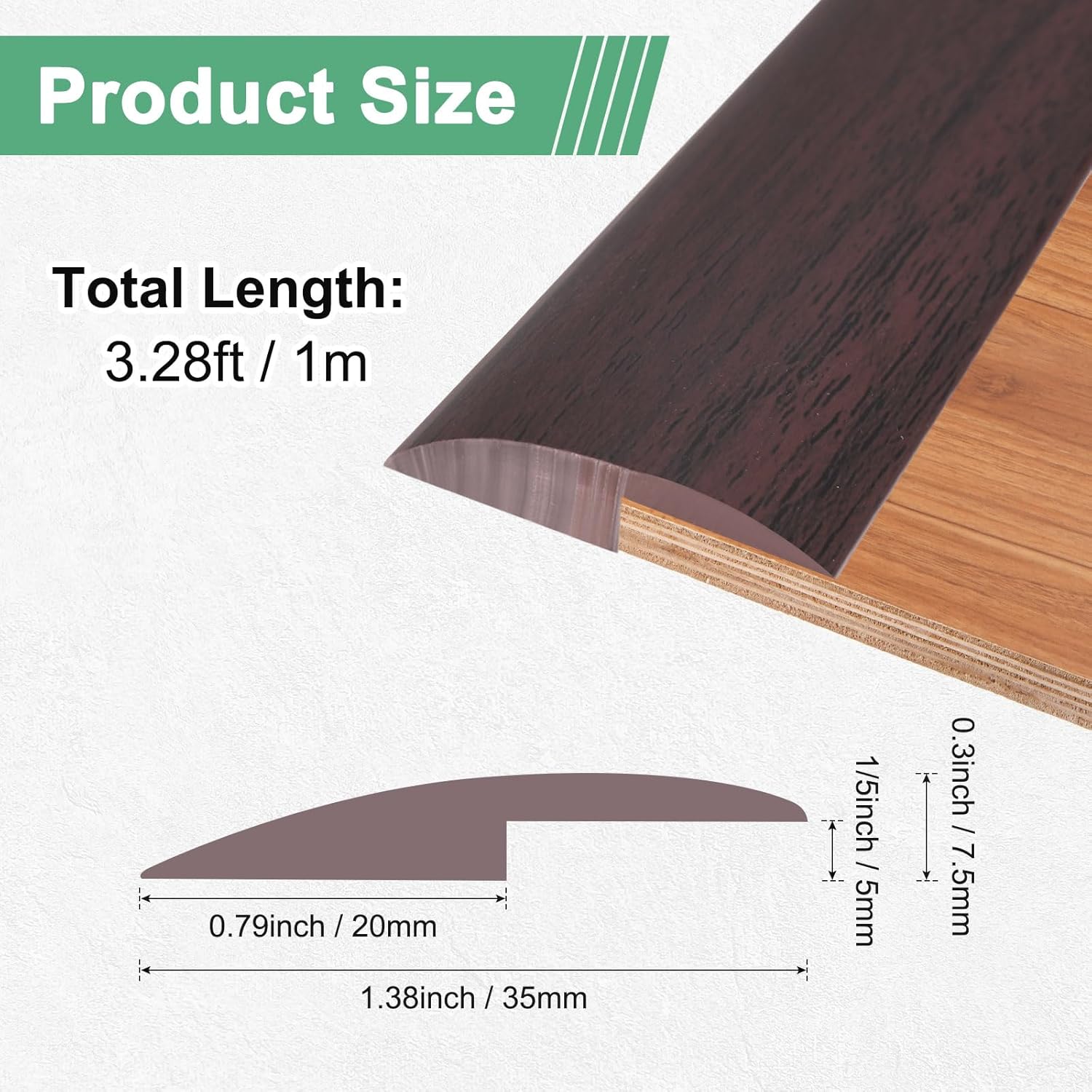M METERXITY Floor Transition Strip Self Adhesive, 3.28FT PVC Transition Strips Suitable for Door/Tile/Floors Heights Within 1/5Inch(5mm), Carpet Edging Trim Strip [Red Oak]