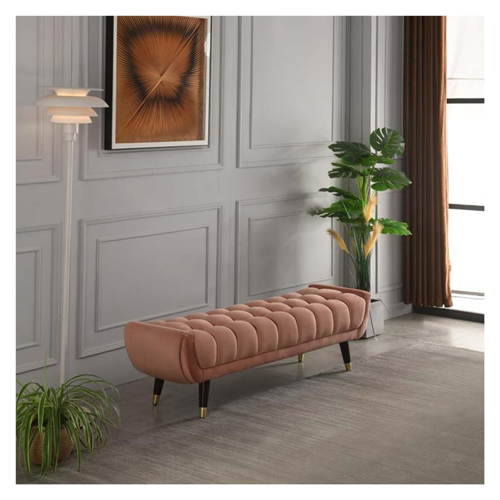 Ottoman tabouret velours capitonné rose pour une ambiance douce