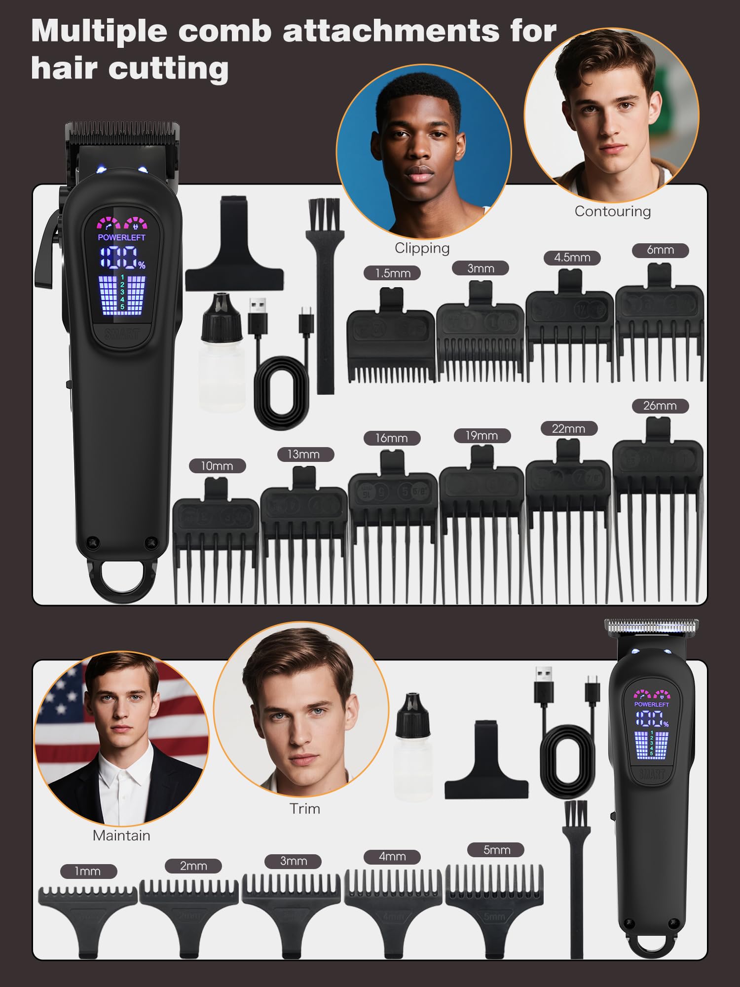 BRICH Expert Haarschneidemaschine, Cordless Rechargeable Hair Cutting Kit for Men Precision Trim for Beard Head & Body Hair - Image 2