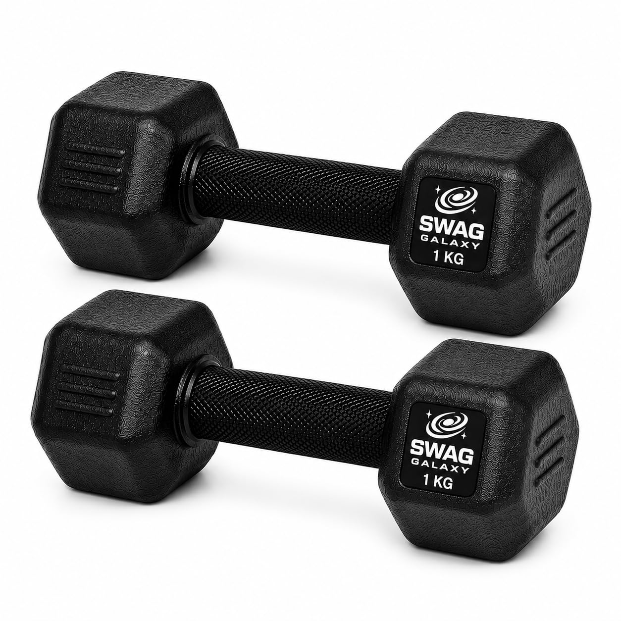 1 KG PVC Hex Dumbbells Set of 2 | 2 KG Total Weight | Anti-Slip Knurled Grip | Hex Shape Anti-Roll | Home Gym Fitness Dumbbells for Men & Women (Black Dumbell)-image-48
