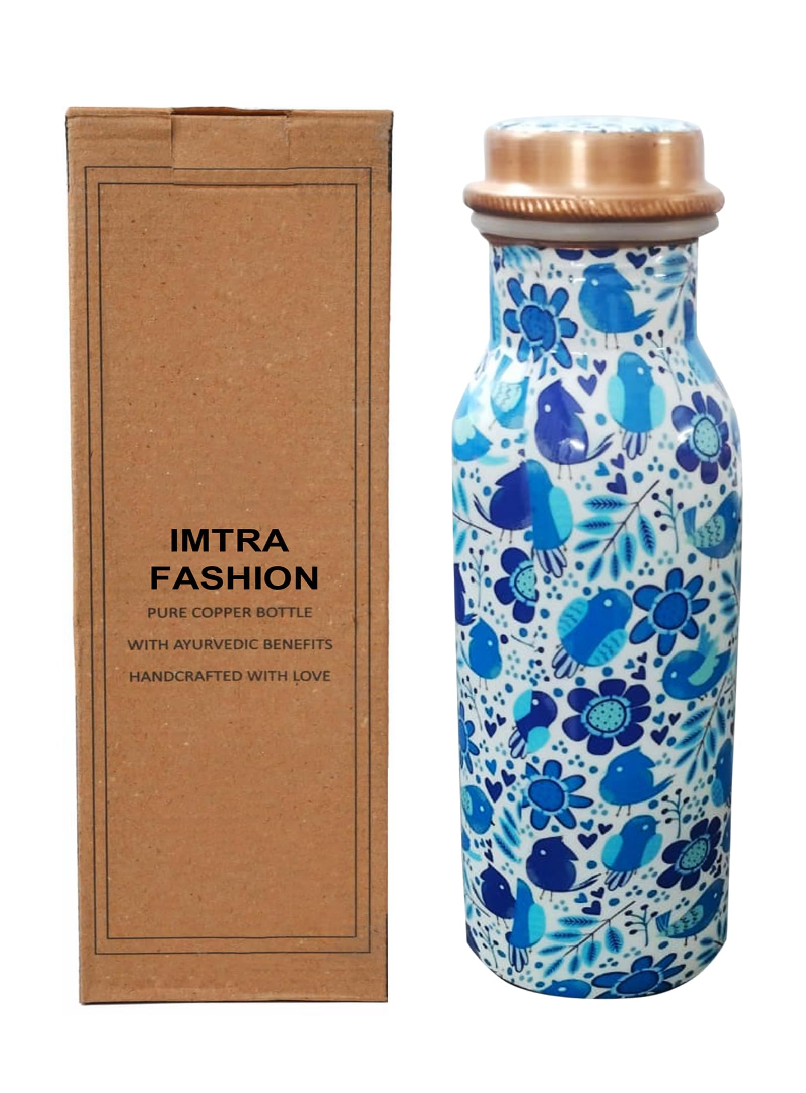 IMTRA FASHION Floral Copper Water Bottle 17 OZ/500 ML Small Meenakari Drinking Flask Ayurvedic Leakproof Bottle for Sports, Yoga