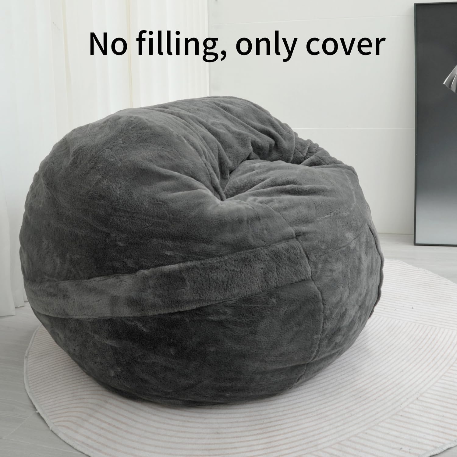 YuppieLife 4FT Fluffy Fur Bean Bag Cover, Lazy Sofa Cover Only, Grey image 3