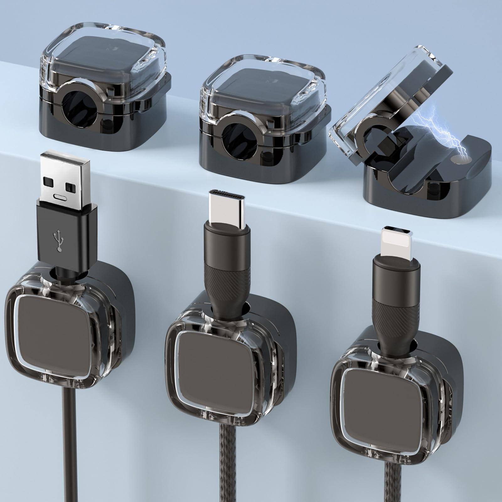Clips Aimantés Rangement Câbles Euqvunn - Lot De 8 Avec Adhésifs - Organisation Bureau
