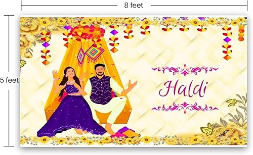 Miniatura 4 de Telón de fondo de ceremonia Haldi, pancarta Haldi, celebración Haldi, decoración Haldi, letrero Haldi, decoración de Haldi, decoración de boda