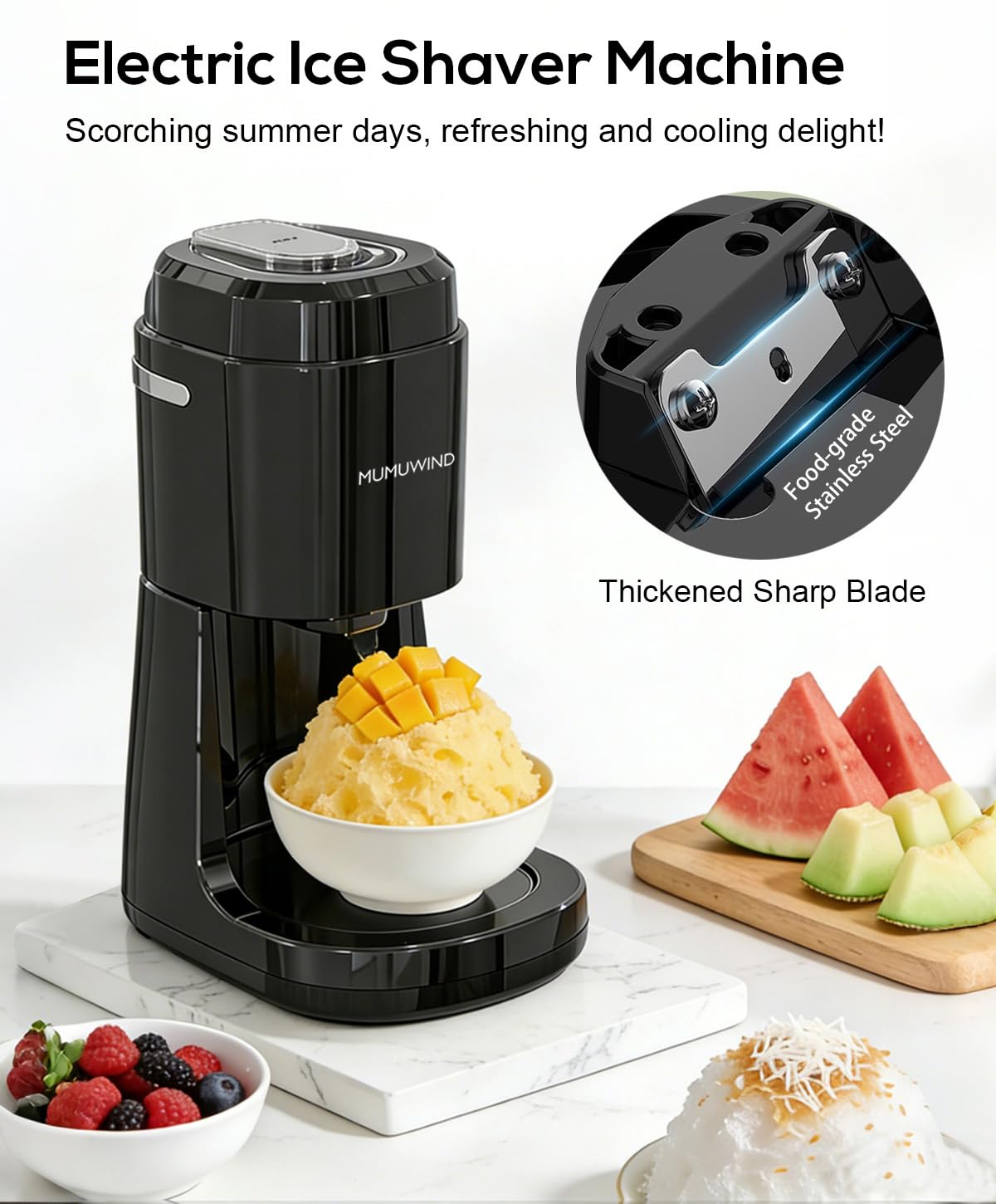Tritaghiaccio Elettrico, Macchina per Granita da casa, Trita Ghiaccio Elettrico, ice crusher Macchina Granita per Bevande Rinfrescanti, Perfetta per Estate e Feste,Cocktail e Sorbetti