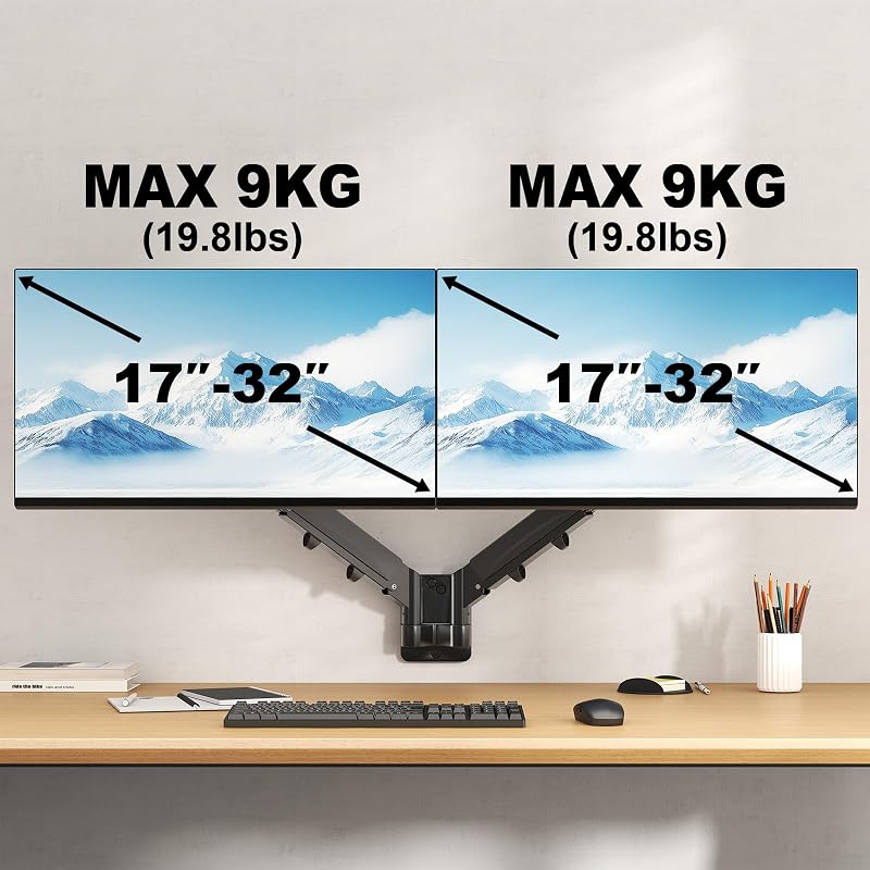 IMtKotW Dupla Monitor Fali Tartó 17-32" Magasságállítható Dönthető Forgó 9kg VESA