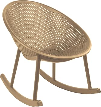 2xhome Patio Rocking Chair | Oval Egg Shaped Lounge Rocker | All Weather Plastic | Modern Accent Side Chair for Indoor or Outdoor Use, Beige, Single, Set of 1