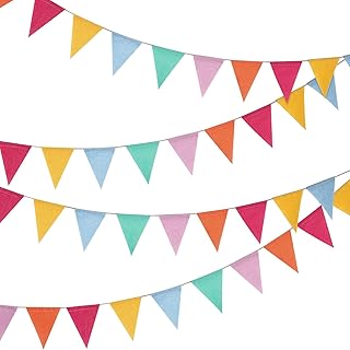 Hestya - 24 banderines coloridos de 15.7 pies, banderines de arpillera imitada, banderines de tela pastel, bandera triangular para aula, carnaval, cumpleaños, boda, fiesta y decoración de festivales