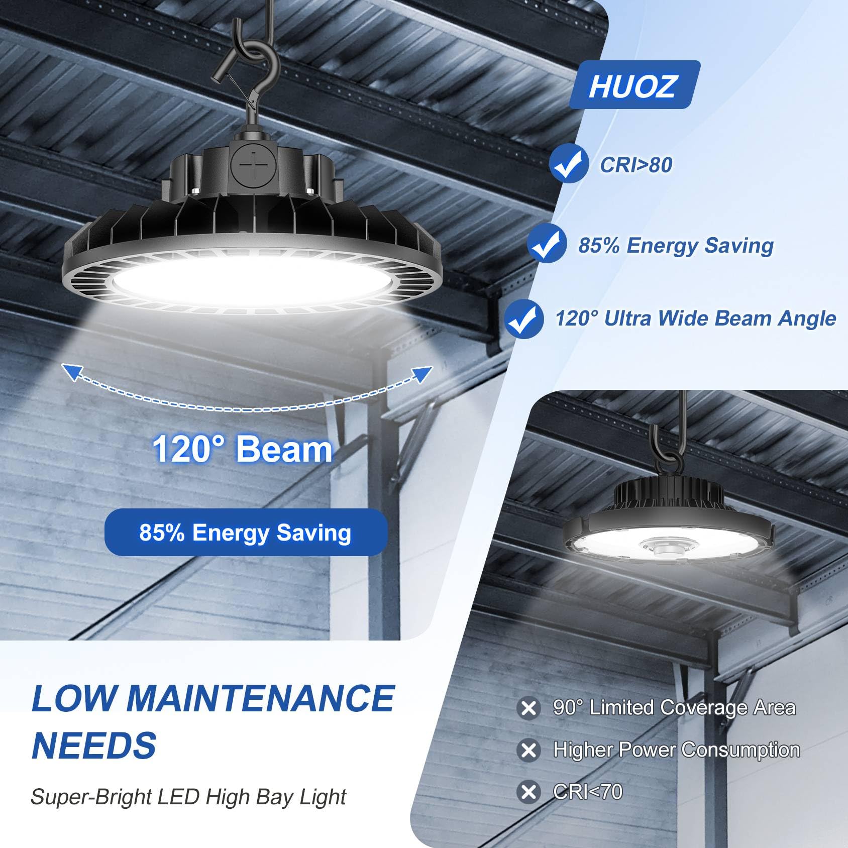 9 Pack LED High Bay Light 240W - 5ft Cable Adjustable CCT 4500K 5000K 5700K Power 240W 200W — view 6
