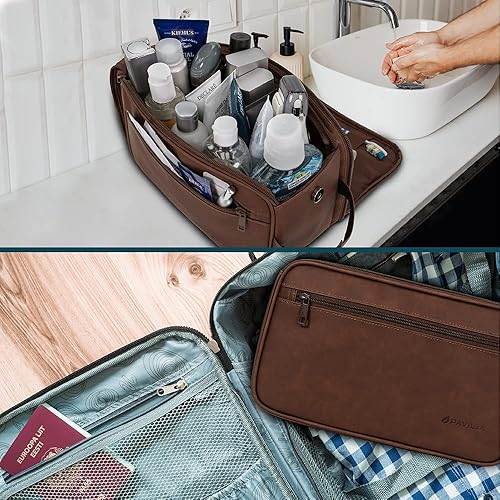 Miniatura 6 de PAVILIA Neceser para hombre, bolsa de artículos de aseo de viaje, kit de Dopp resistente al agua, organizador de bolsas de afeitar de piel sintética