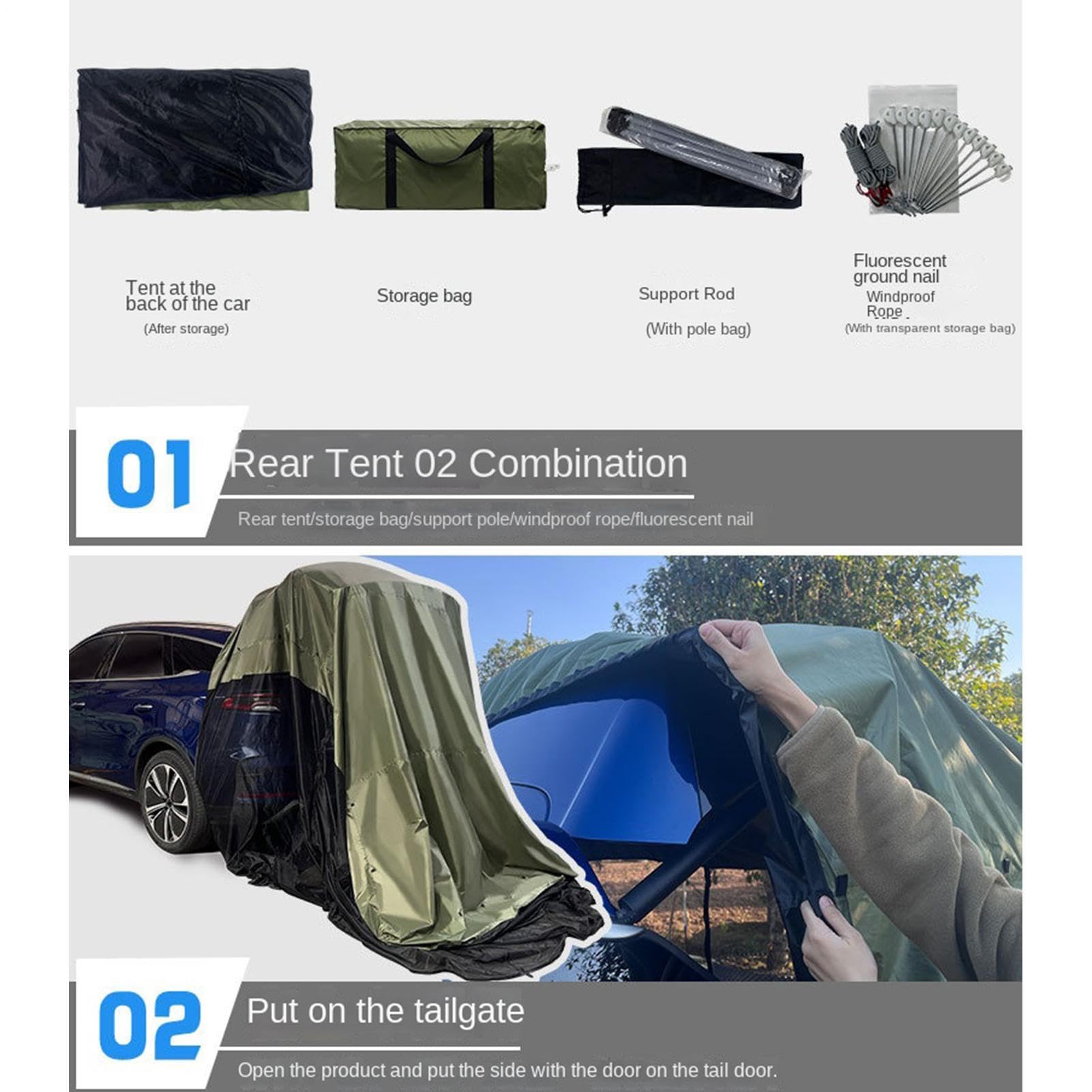 Tente de camping pour voiture – Auvent imperméable anti-UV | 326 x 198 x 190 cm | Tente coupe-vent pour hayon de voiture | Pour randonnée, voyage, pêche, activités de plein air, véhicule, camion