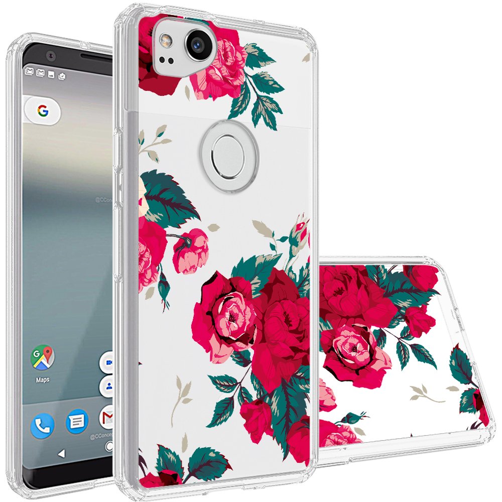 Google Pixel 2 Case,Topnow [Anti-Scratch PC + Shockproof Anti-Drop Soft TPU] Advanced Printing Pattern Phone Cases Glossy Drawing Design Cover for Google Pixel 2(Flower-Rose Red)