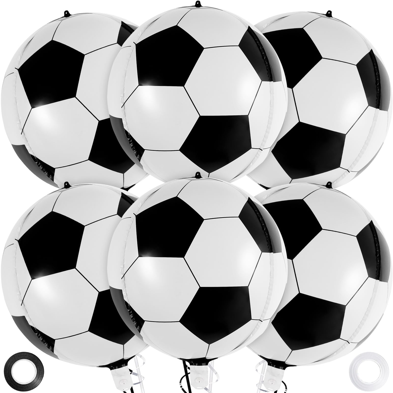 6 Pcs Soccer Balloons, 22 Inch Foil Mylar Soccer Balloon Large Round Sphere Balloons for Soccers Sports Themed Birthday Party Decorations Supplies (