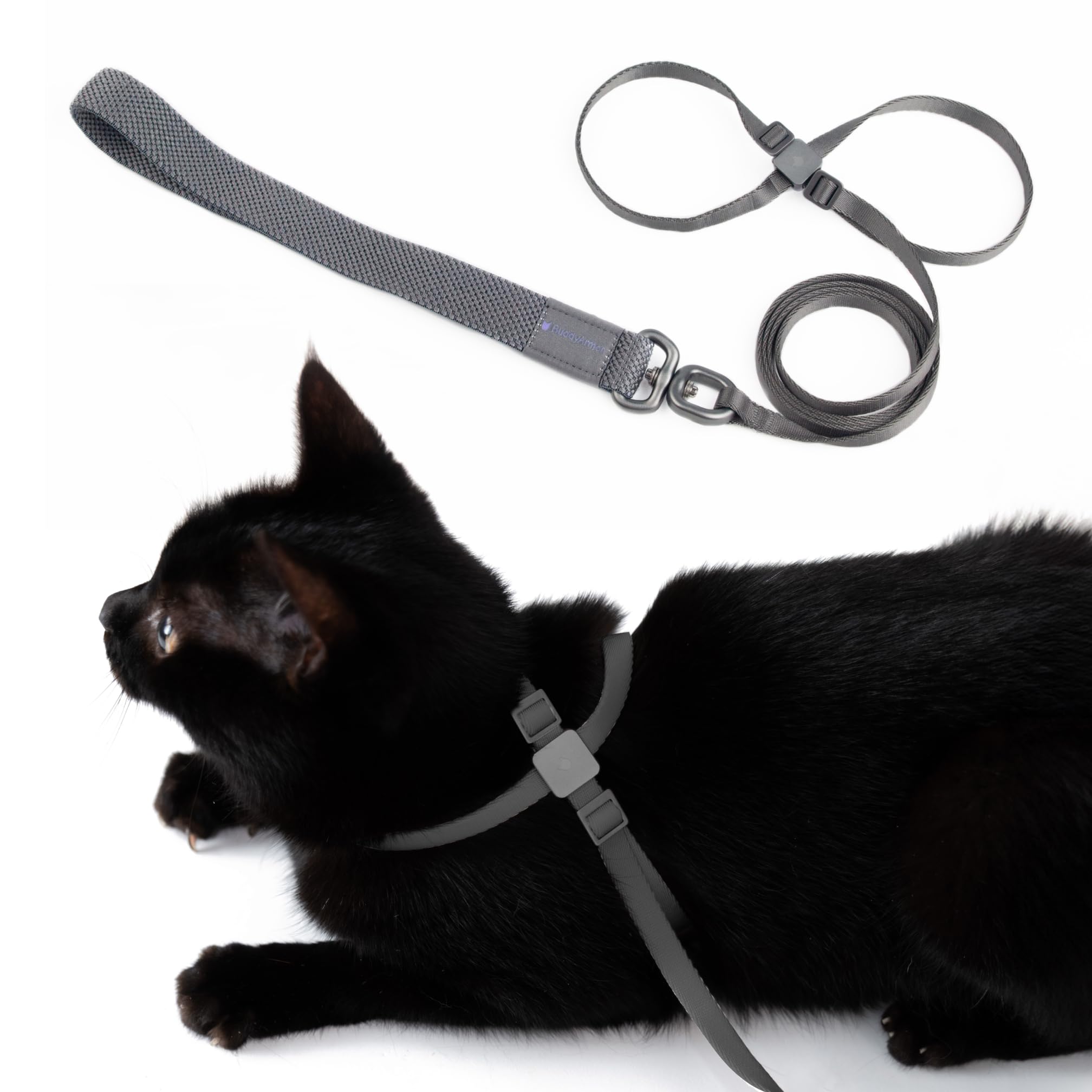 BuddyArmor Escape Proof Cat Harness and Leash 2-in-1, Anti-Choke Soft Adjustable Lightweight Cat Walking Lead