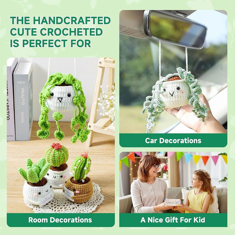 Mecmbj Simpatico Kit per Uncinetto con Cactus, Kit per Uncinetto con Vaso per Piante Fatto a Mano da 6 Pezzi, Set per Principianti all'uncinetto per Adulti con Istruzioni Video Passo di Inglese