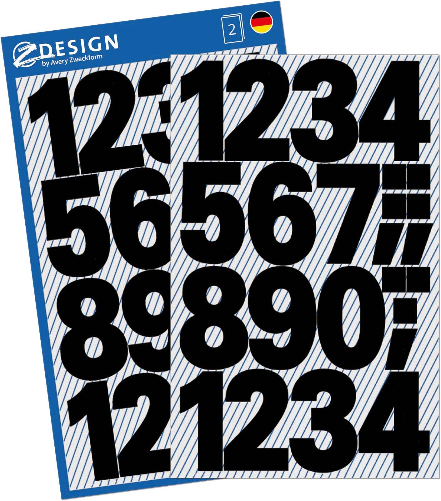 Avery Zweckform Numbers Lettering Univers Bold 71pt Black Polyester Self-Adhesive 2 Sheets 28Etik.