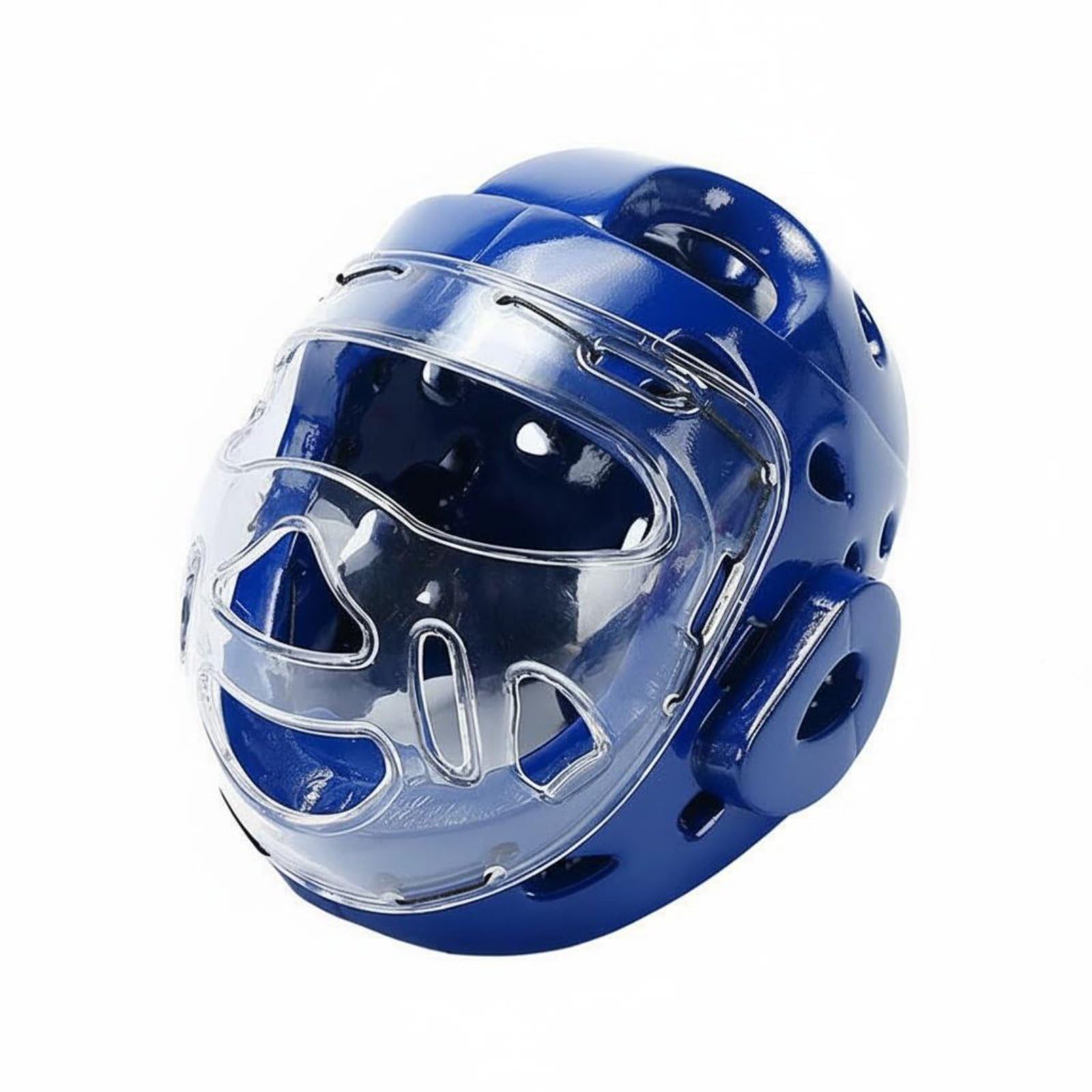 Protector de Cabeza de Taekwondo Casco Máscara con Pantalla Transparente Amortiguación de Impacto Estructura Acolchada, Blue, XS