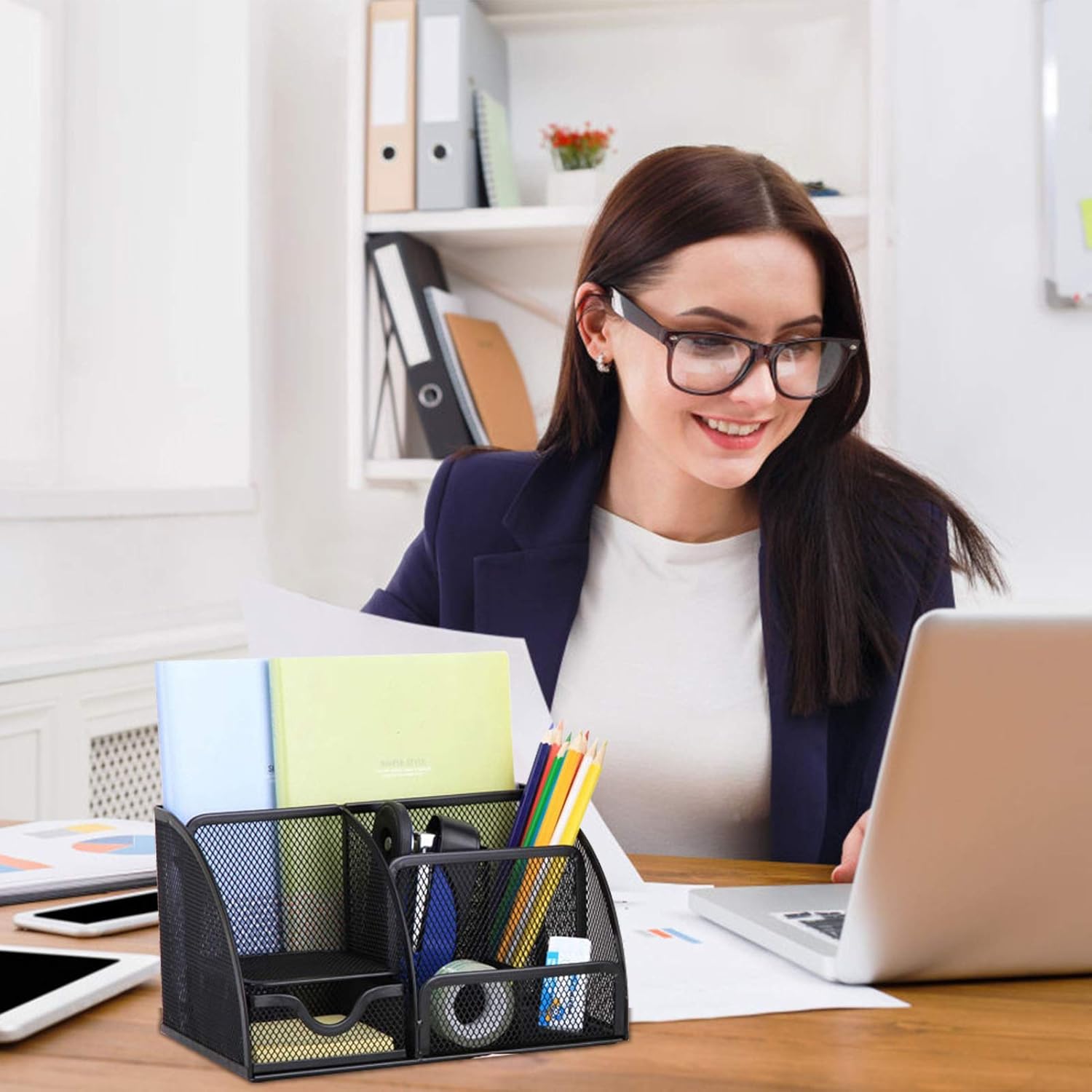 Office Desk Organizer and Accessories Mesh Office Supplies Desk Accessories with 6 Compartments with Drawer Organizers for Home, Office, School, Classroom
