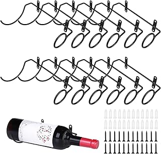 Yimerlen 12 Pcs Spiral Wine Wall Holder, Wall Mounted Wine Rack, Metal Wine Bottle Display Holder for Wine Storage Wall Wine Theme Decor, Black (to The Right Style)