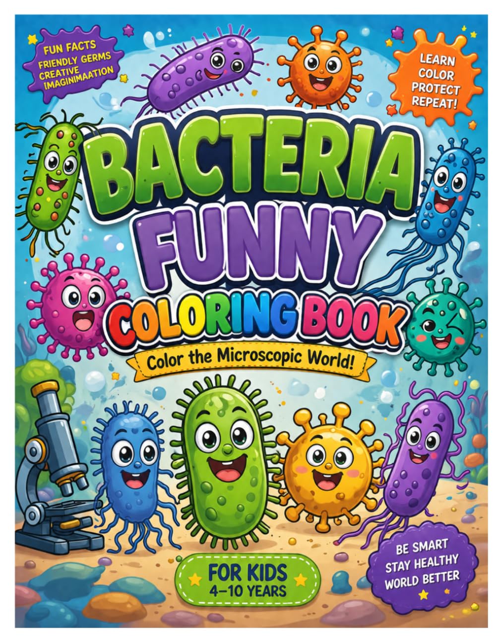 Bacteria Funny Coloring Book
