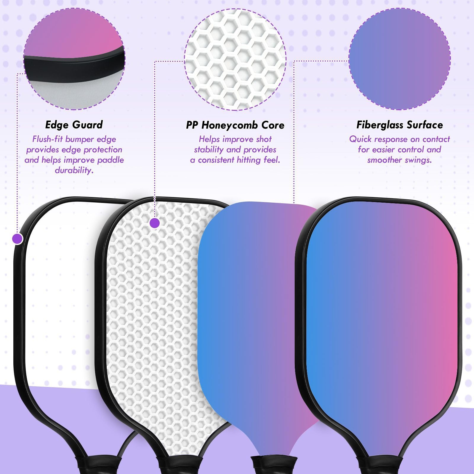 Racchette da pickleball in vetroresina sfumate blu