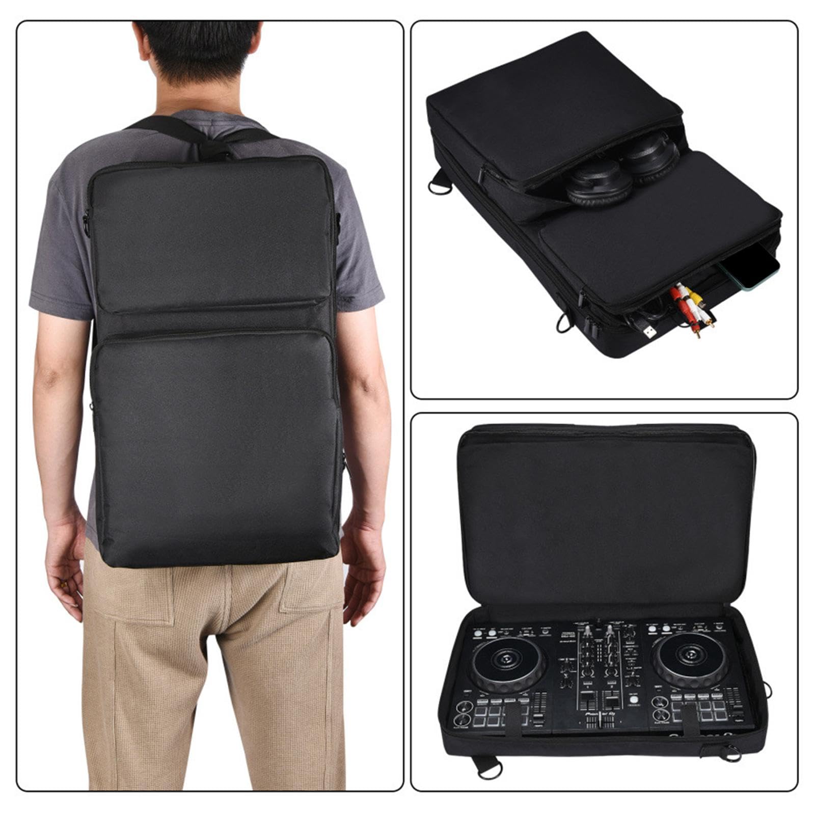 Torba do przechowywania kontrolera DJ ochraniacz pogrubiona walizka na podróżny sprzęt DJ, Czarny, 51.5 cmx31 cm