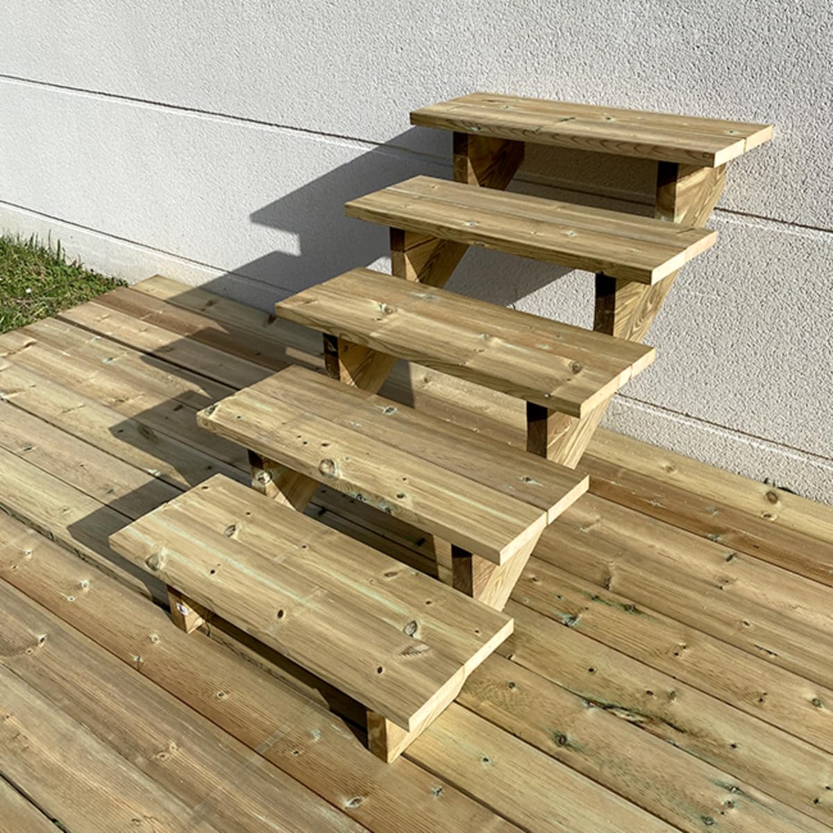 Escalera exterior de madera, de 2 a 7 peldaños, kit listo para usar, de madera, para jardín, balcón y terraza ( 5 peldaños sin contrahuellas,80 cm)