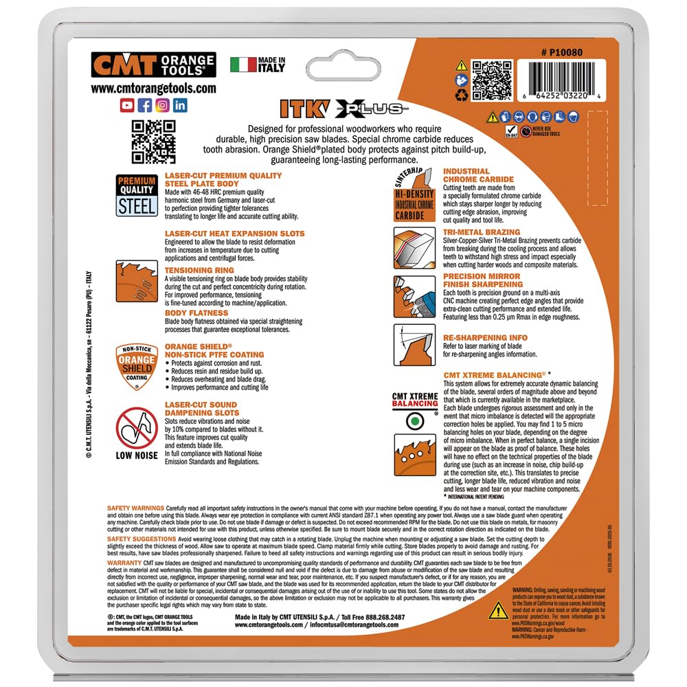 CMT Orange Tools P10080 - ITK XPLUS Ultra Finish Blade HW D=10x80T HiATB Bore=58 product thumbnail 6