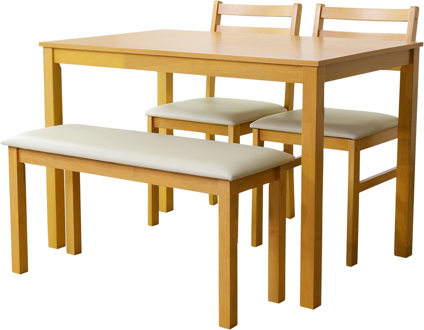 ダイニングテーブル3点セット 【natari】ナタリ (ダイニング 幅145cm ベンチ 食卓 机 おしゃれ 北欧 木製 天然木 リビング ナチュラル  シンプル 丸み 低め 座面広め ベージュ グレー 4人 四人掛け 2脚 四人 省スペース 新生活 インテリア 家族 ファミリー ソファ) ダイニングテーブル 4点セット 110cm幅 天然木 レザー座面 ナチュラル アンドリア 12566