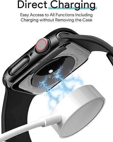 Vista 9 de JR.DM Paquete de 2 fundas rígidas de policarbonato de 1.575 pulgadas con protector de pantalla de vidrio templado HD para Apple Watch Series negro