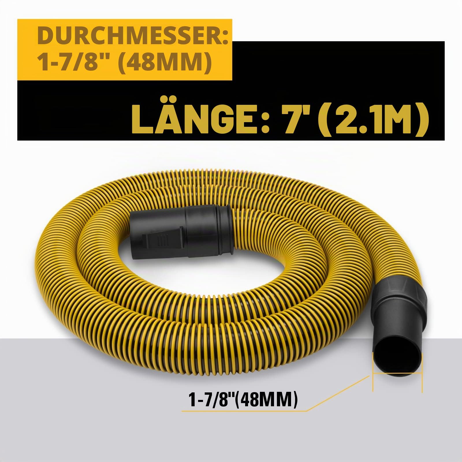 DeWalt Ultra Durable Gelb 1-7/8" x 7' Kunststoff Schlauch, 3 Packungen, passt für DeWalt Nass/Trockensauger 6-10 Gallonen